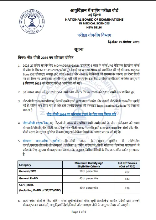 NEET PG 2026 Result Official Notice