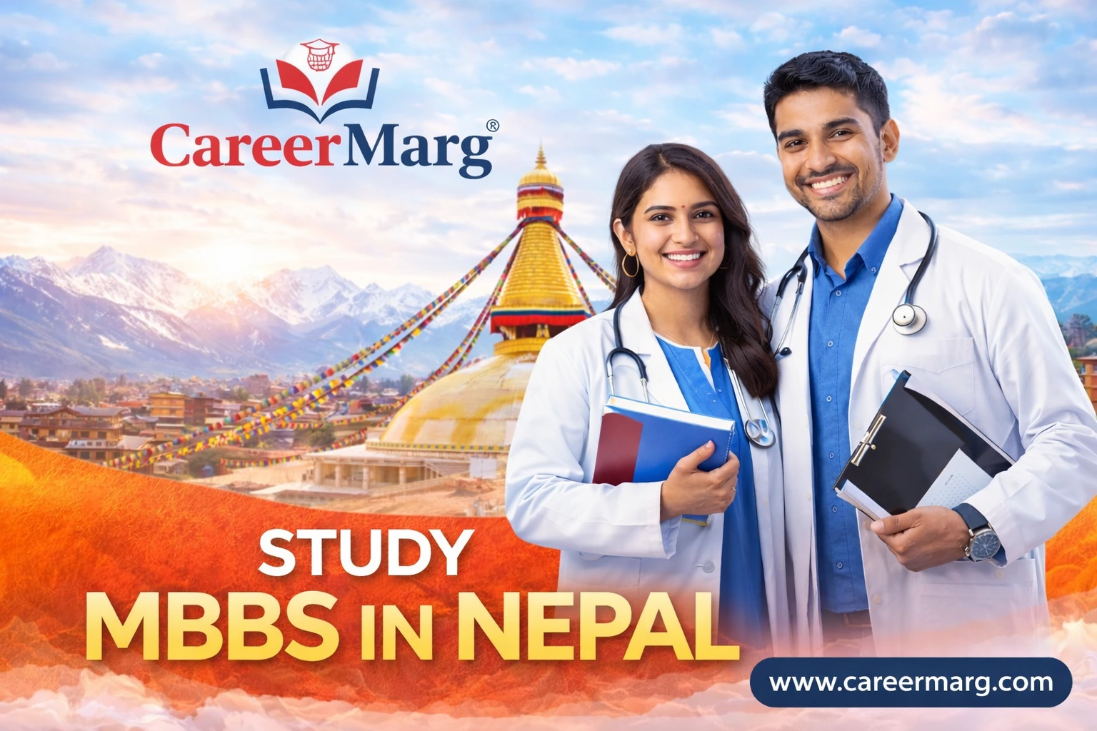 MBBS in Nepal admission guide poster for Indian students with NMC approval and course details